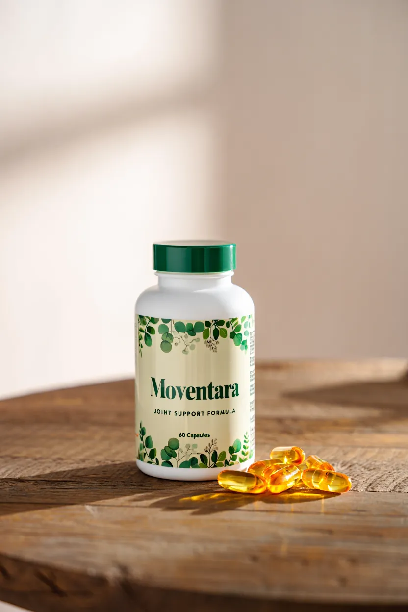 Moventara dietary supplement bottle with natural green packaging design